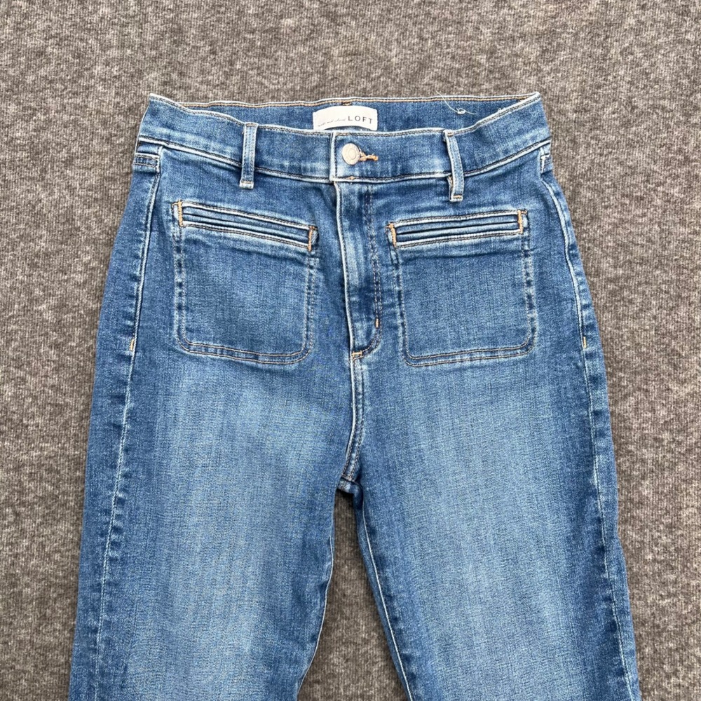 Loft The Kick Crop Jeans Womens 28/6 Medium Wash Blue Patch Pocket High Rise - Picture 3 of 14
